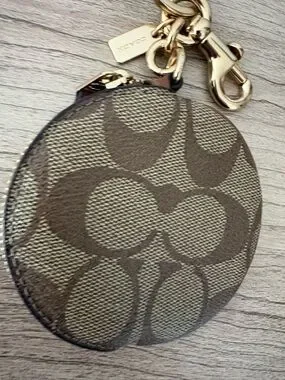 Coach | Bags | Coach Brown Signature Round Coin Pouch Keychain With ...